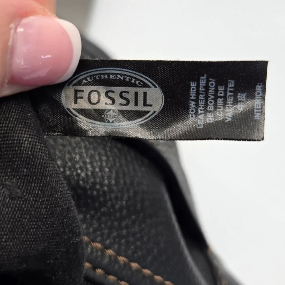 Fossil Crossbody Messenger Bag Medium Black Pebbled Leather Multi Pocket Utility